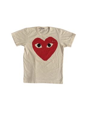 Comme des Garçons PLAY Cream Tee with Red Heart Graphic